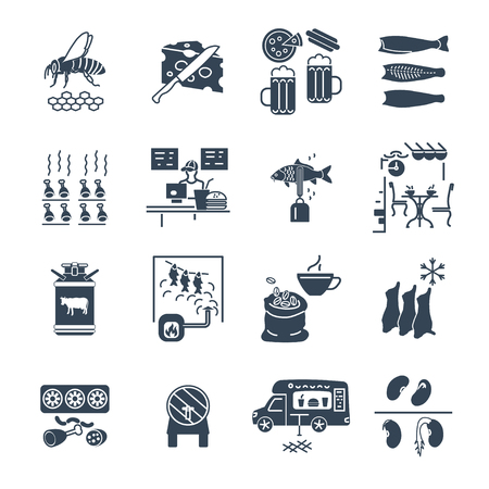 set of black icons food and beverages, meal, drinksのイラスト素材
