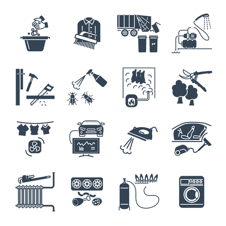 Set of black icons household appliances, equipment, machine.のイラスト素材