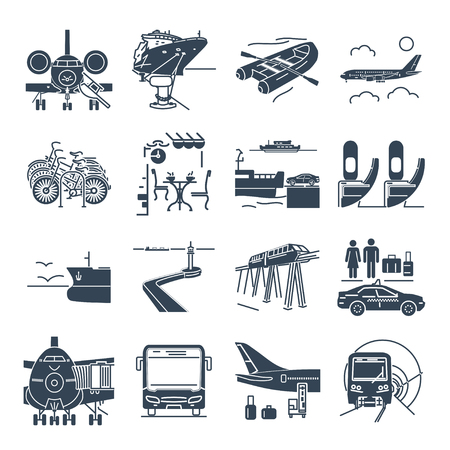 set of black icons travel, tourism, transport, bus, ferryのイラスト素材