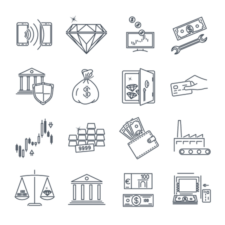 set of thin line icons business, finance, money, goldのイラスト素材
