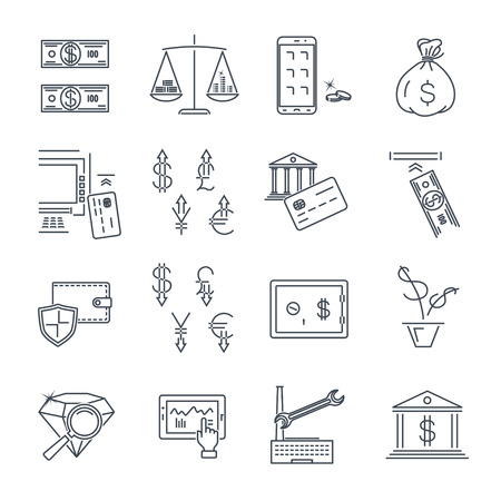 set of thin line icons business, finance, money, currencyのイラスト素材