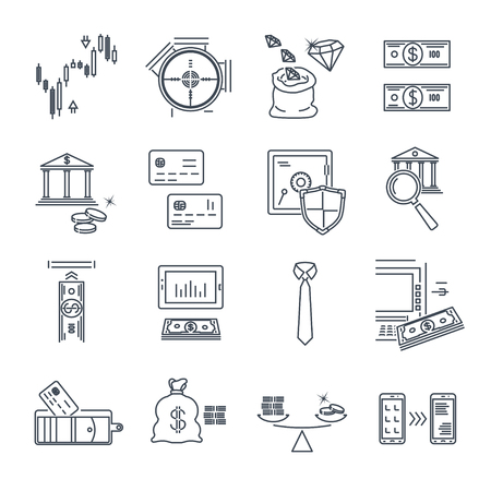 set of thin line icons business, finance, money, profitのイラスト素材
