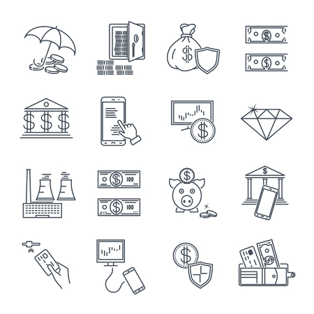set of thin line icons business, finance, money, cashのイラスト素材