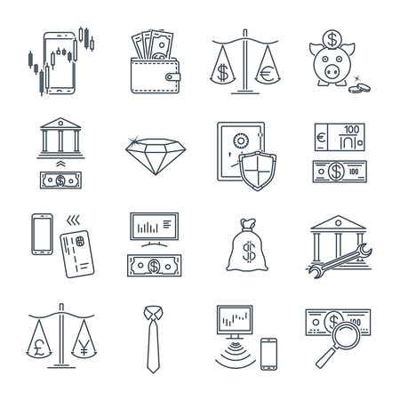 set of thin line icons business, finance, money, exchangeのイラスト素材