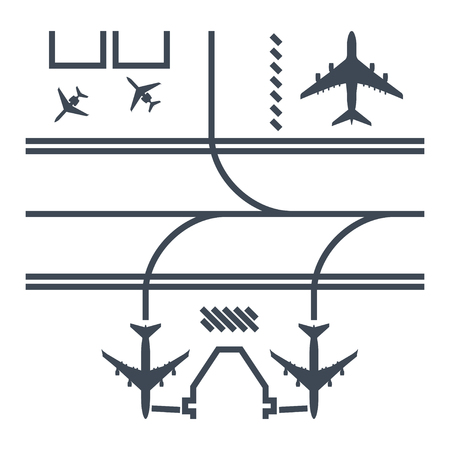 thin line icon airport runway, airplane parking and airport terminalのイラスト素材