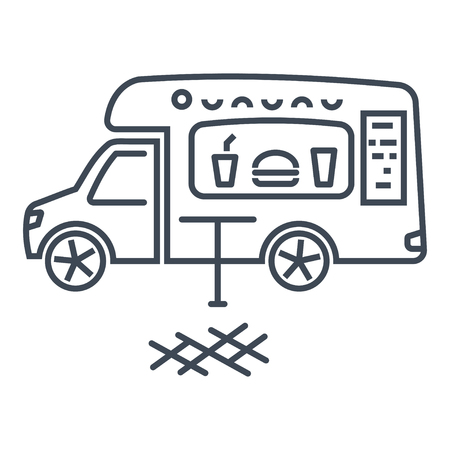 thin line icon food truck, kitchen van, cafe fast foodのイラスト素材