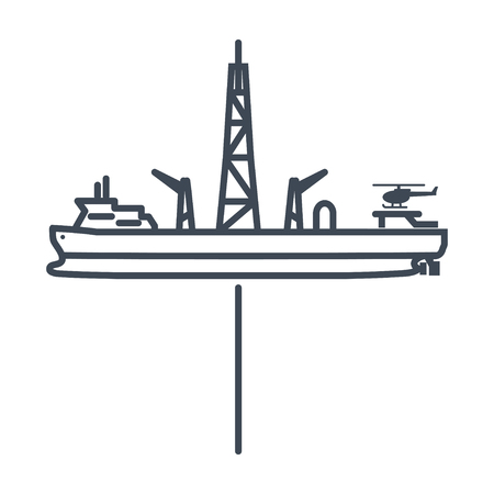 thin line icon drillship, gas and oil rigのイラスト素材
