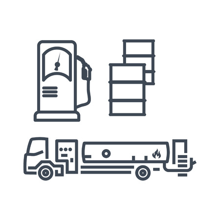 thin line icon fuel tanker truck in gas stationのイラスト素材