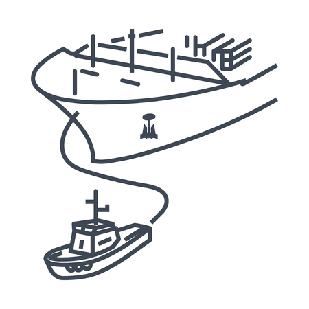 thin line icon tugboat assisting cargo ship seaのイラスト素材
