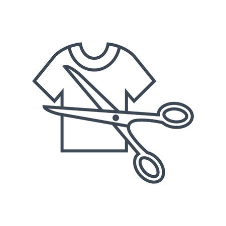 thin line icon cutting clothes using scissorsのイラスト素材