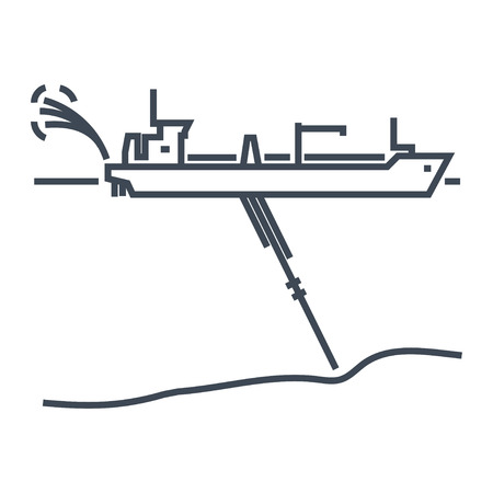 thin line icon dredger shipのイラスト素材