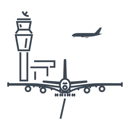 thin line icon airport control tower, aircraftのイラスト素材