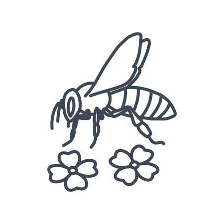 thin line icon bee and flowersのイラスト素材