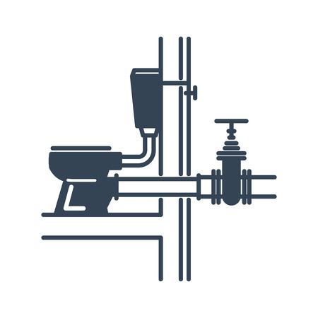 black icon toilet bowl, sanitary engineering, plumbing pipes, sewerage, valveのイラスト素材