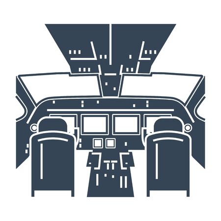 black icon interior of cockpit passenger airplane, instrument panelのイラスト素材