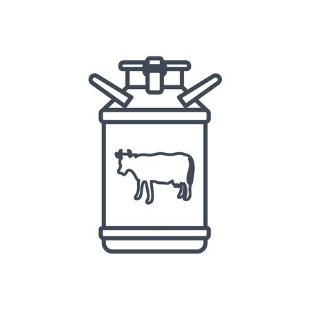 Thin line icon manufacture of dairy products, milk churn, cowのイラスト素材
