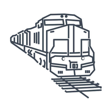 Thin line icon freight and passenger rail transport, railway, train, locomotiveのイラスト素材