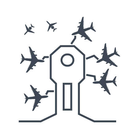 Thin line icon airport terminal, airplane parkingのイラスト素材