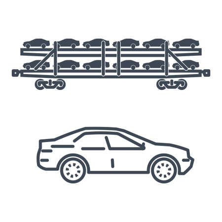 Thin line icon freight rail transport, railway, autorack, auto carrier, transporter, carのイラスト素材
