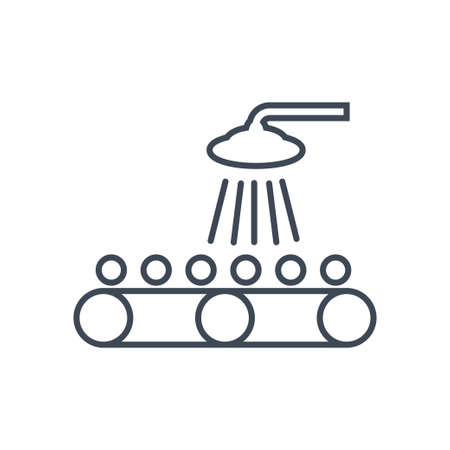 Thin line icon washing and cleaning fruits and vegetables, factory conveyorのイラスト素材