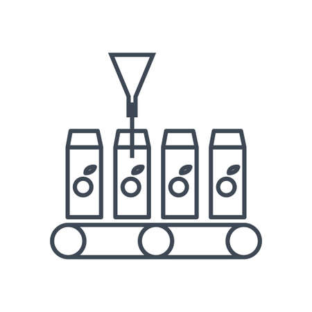 Thin line icon beverages industry, bottling juice, packing conveyorのイラスト素材