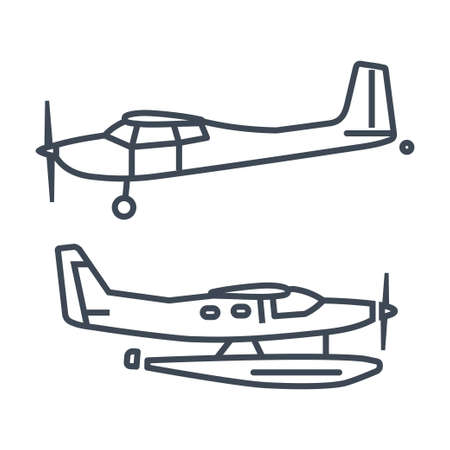 Thin line vector icon private airplane, seaplane, hydroplaneのイラスト素材