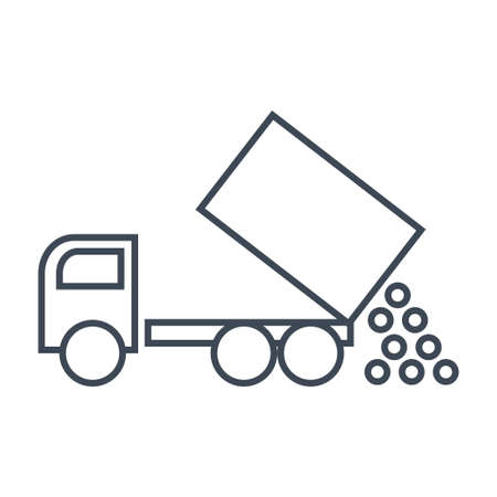 Thin line icon unloading from a dump truck, tipperのイラスト素材