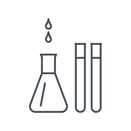 Thin line icon chemical laboratory equipment, beverages and food, medical industry, flask, test tubeのイラスト素材