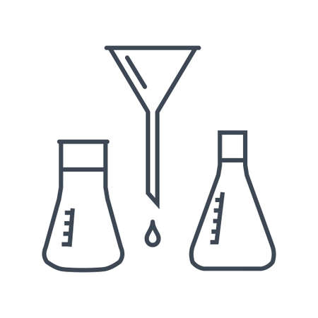 Thin line icon chemical laboratory equipment, beverages and food, medical industry, volumetric flask, funnelのイラスト素材