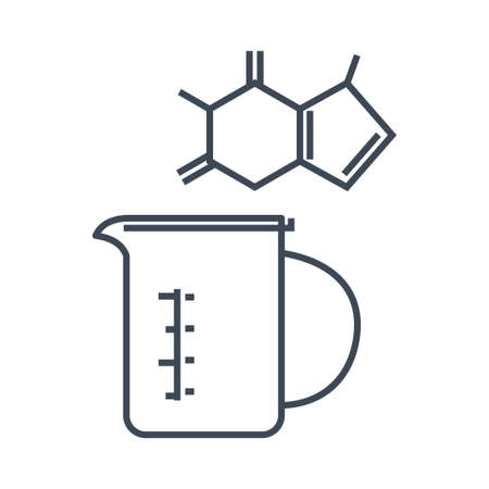 Thin line icon chemical laboratory equipment, beverages and food, medical industry, beaker, chemical formulaのイラスト素材
