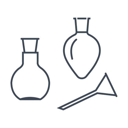 Thin line icon chemical laboratory equipment, beverages and food, medical industry, flask, funnelのイラスト素材