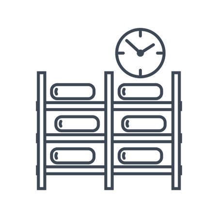 Thin line icon food industry, manufacture of dairy, cheese production, aging, rack storageのイラスト素材