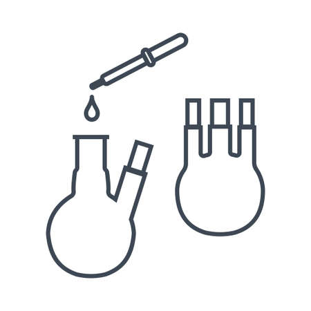 Thin line icon chemical laboratory equipment, beverages and food, medical industry, pipette and flaskのイラスト素材