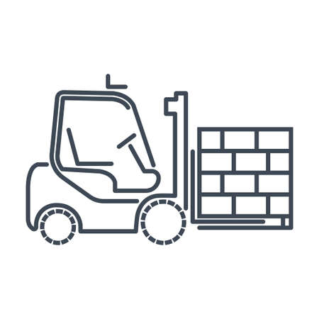 Thin line icon warehouse, loading, freight terminal, forklift truck loading palletのイラスト素材