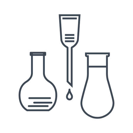Thin line icon chemical laboratory equipment, beverages and food, medical industry, flask, dropperのイラスト素材