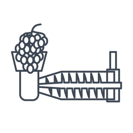 Thin line icon production of wine plant, grinder, crushing grapeのイラスト素材