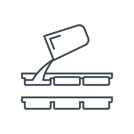 Thin line icon food industry, manufacture of dairy, curd and cheese production, pouring into moldのイラスト素材