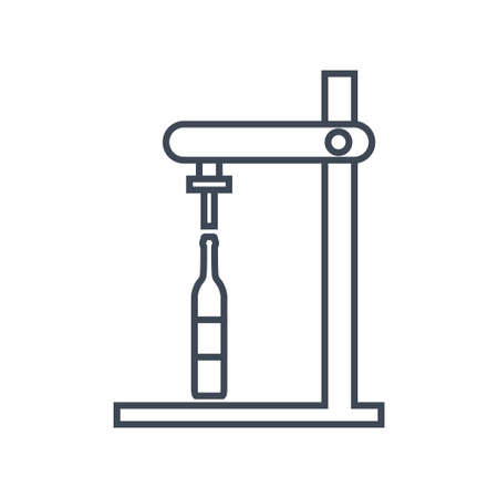 Thin line icon production of wine, bottle capping, corking machineのイラスト素材