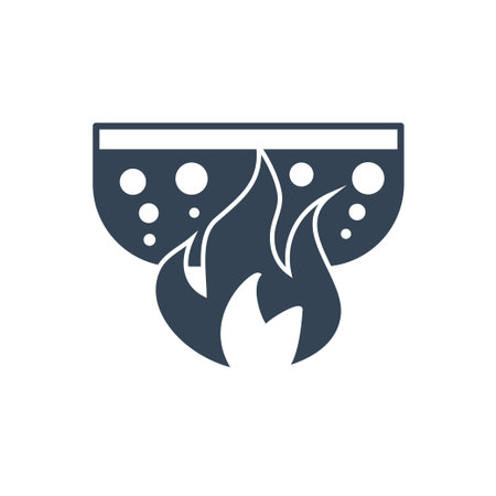 Vector black icon beverages and food industry, boiling water on fire, cookingのイラスト素材