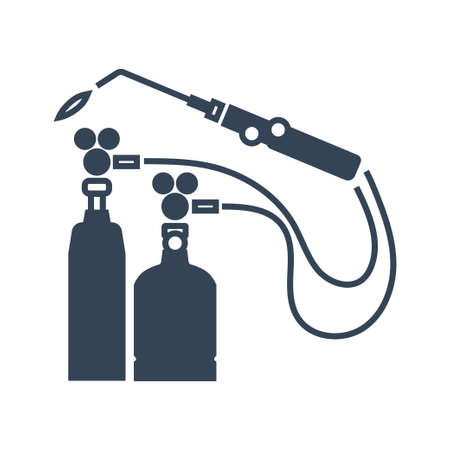 Vector black icon gas welding, car repair service, cylinderのイラスト素材