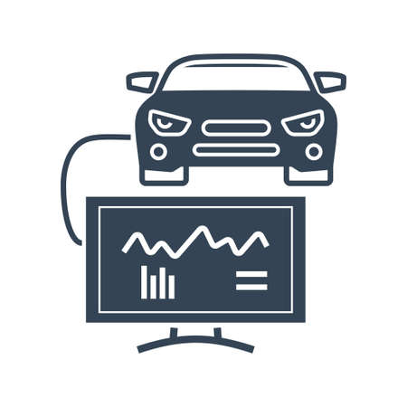 Vector black icon car repair service, maintenance, computer diagnostic scan tool, electrical, electronic car systemsのイラスト素材