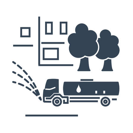 Vector black icon street watering machine, flusher truckのイラスト素材