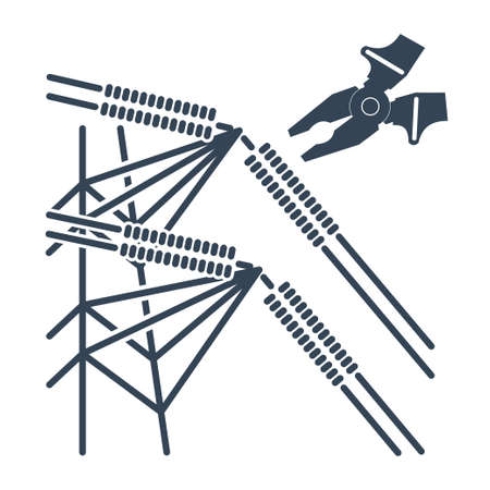 Vector black icon repair and service high voltage electric power transmission linesのイラスト素材