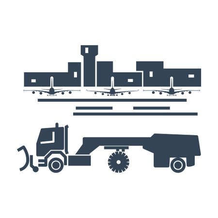Vector black icon airport terminal, sweeper, runway service, maintenanceのイラスト素材