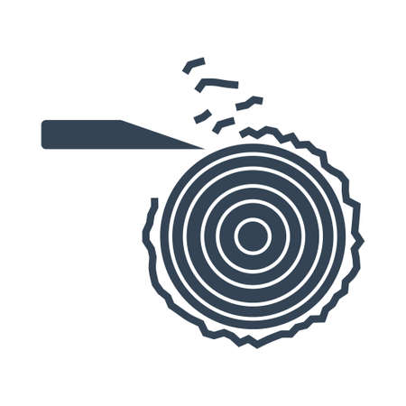 Vector black icon turning lathe, machine for shaping wood, cutting tool, removing barkのイラスト素材