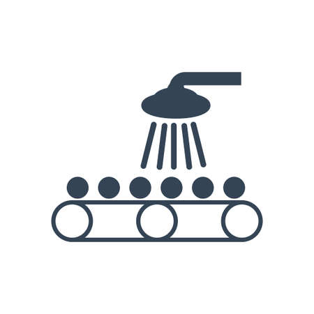 Vector black icon washing and cleaning fruits and vegetables, factory conveyorのイラスト素材