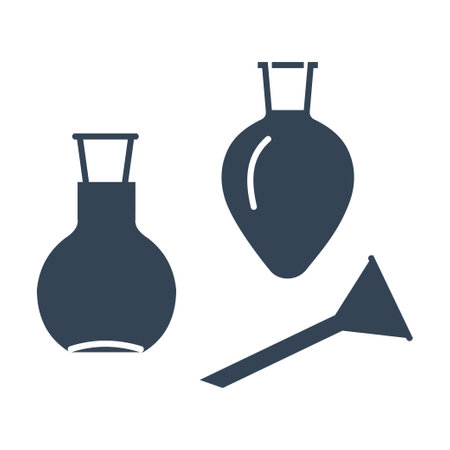 Vector black icon chemical laboratory equipment, beverages and food, medical industry, flask, funnelのイラスト素材