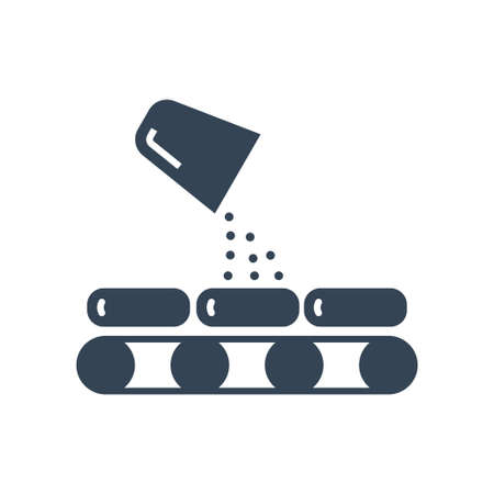 Vector black icon food industry, manufacture of dairy, cheese production, conveyor, saltingのイラスト素材