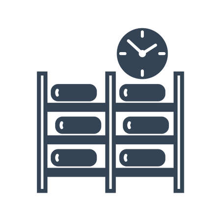 Vector black icon food industry, manufacture of dairy, cheese production, aging, rack storageのイラスト素材