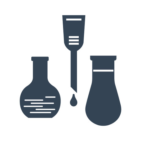 Vector black icon chemical laboratory equipment, beverages and food, medical industry, flask, dropperのイラスト素材